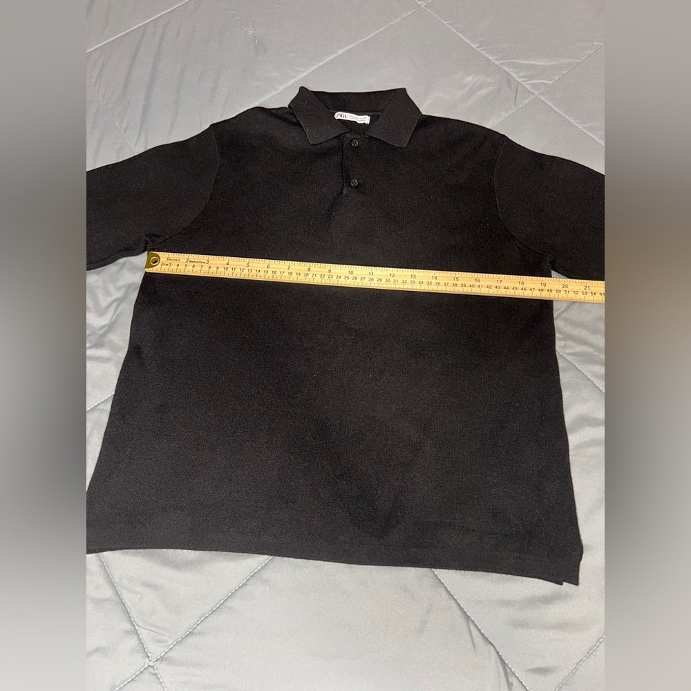 Zara Men's Black Soft Knit Polo Shirt - Picture 3 of 5
